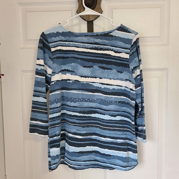 (429) Ruby Rd.  Woman's Casual 3/4 Sleeve Blouse, Size: Medium Color: Blue - Picture 4 of 14